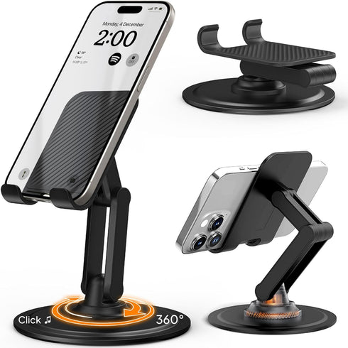 Cooper 360° Stand - Adjustable Cell Phone Stand for Desk | 360° Click-Rotating, Multi-Angle, Non-Slip Metal Base, Foldable & Portable | iPhone Sta...