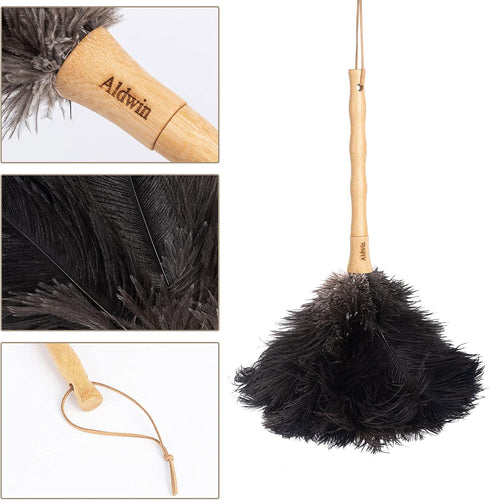 Ostrich Feather Duster, 16 inch Black Genuine Ostrich Feathers with Wood Handle, Reusable Car Dusters, Eco-Friendly Cleaning Handheld Dusters for ...