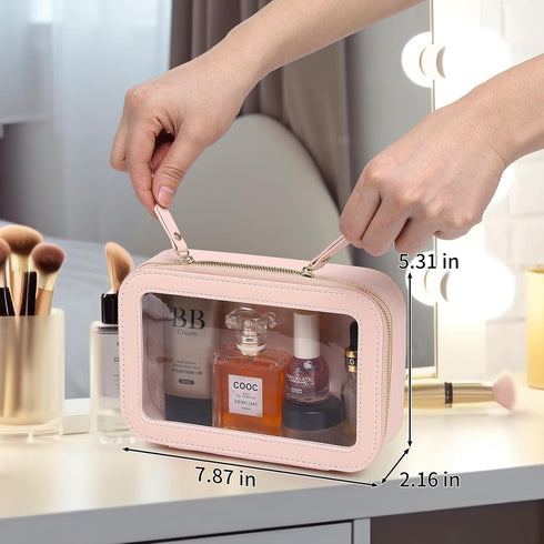 Clear Makeup Bag Travel Case Portable transparent Cosmetic Bag Case Clear Travel Toiletry Makeup Bag for Car with Zipper for Women (A/Pink-1, M)...