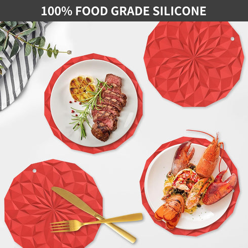 ME.FAN Silicone Trivet Mats - 4 Pack Pot Holders - 7.4'' Thickened Hot Pads for Hot pots, Pans and Dishes, Heat Resistant Silicone Trivet for Tabl...