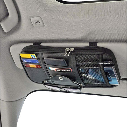 Da by Car Sun Visor Organizer, Multi-Pocket Visor Organizer Storage Pouch for Cars, SUVs & Trucks with Double Zippers, Elastic Bands & Glasses Cli...