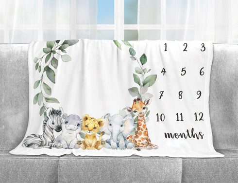 Safari Milestone Blanket, Jungle Wild Animals Baby Growth Chart Monthly Blanket, Watch Me Grow Jungle Safari Baby Nursery for New Moms Baby Shower...