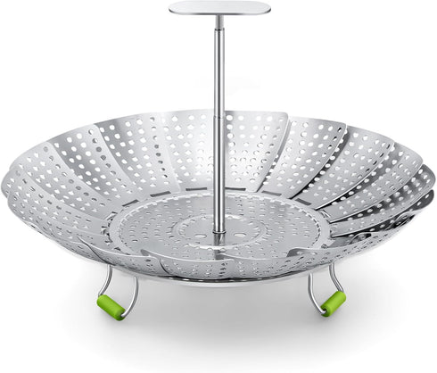 Steamer Basket, 3rd Generation Stainless Steel Vegetable Steamer with Extendable Handle for Cooking Food, Folding & Expandable Veggie Steamer Inse...