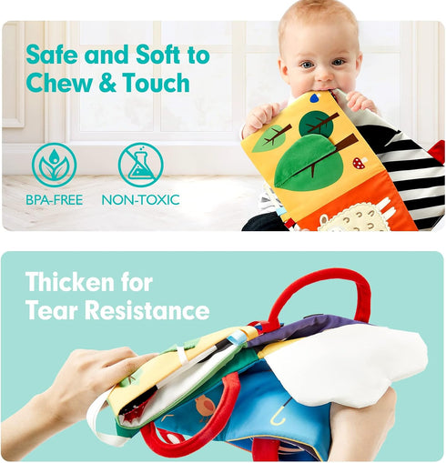 Baby Toys 0-6 Months - High Contrast Newborn Toys - Baby Tummy Time Books 0-6 Months with Crinkle, Squeaky Sounds, Touch Feel, Visual Stimulation ...