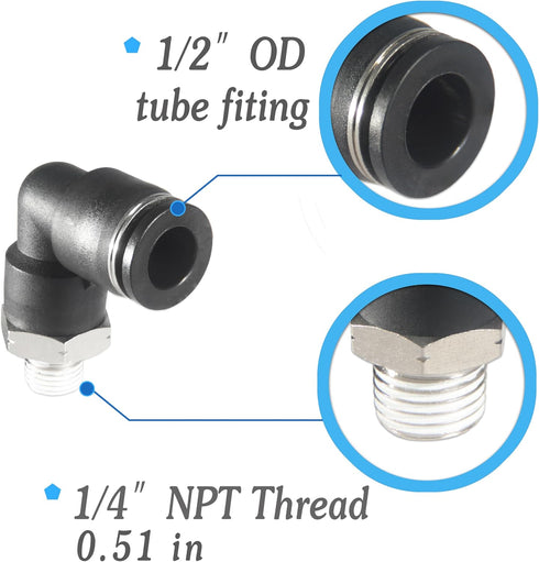 PNEUMATIC Elbow and Straight Combination 1/2 Inch Tube OD x 1/4 NPT Thread Push to Connect Fittings PC-1/2-1/4+PL-1/2-1/4(Pack of 12) (12, 1/2-1/4...