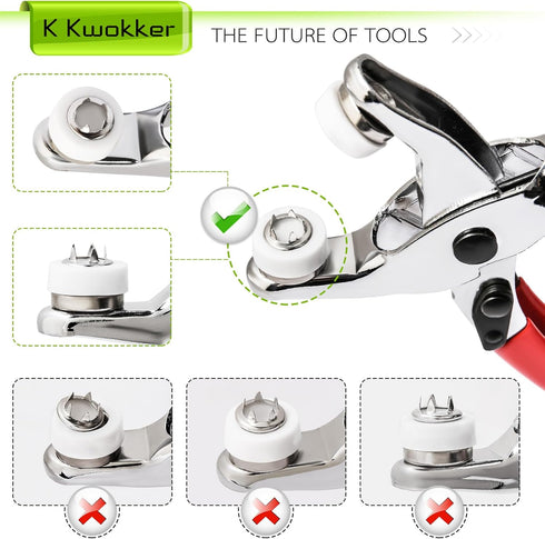 K Kwokker Pearl Snaps for Fabric w/Snap Pliers, Metal Snap Button Kit for Clothing, Shirts, Onesie, Romper, Denim Shirt, Bag DIY, Sewing Supplies,...
