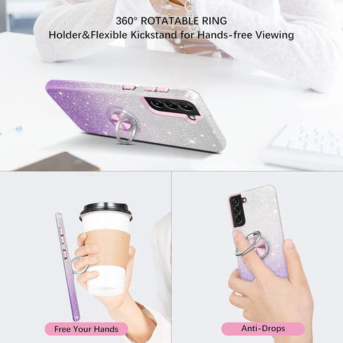VENINGO Galaxy S21 5G Case,Samsung S21 Case,Glitter Sparkly Phone Case with 360° Ring Holder Kickstand Magnetic Car Mount Supported Shockproof Pro...