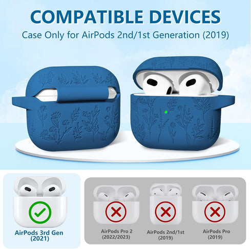Flower Engraved Case for Apple AirPods 3rd Generation Case 2021, Soft Silicone Protective Case for AirPods 3 Case for Women Airpod Case with Clean...