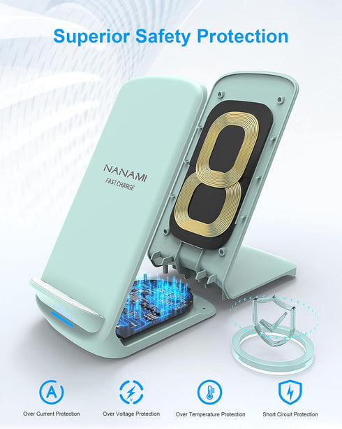 NANAMI Upgraded Fast Wireless Charger,Qi-Certified Wireless Charging Stand for Samsung Galaxy S24/S23/S22/S21/S20/S10/S9/Note 20 Ultra/10/9 & Qi P...