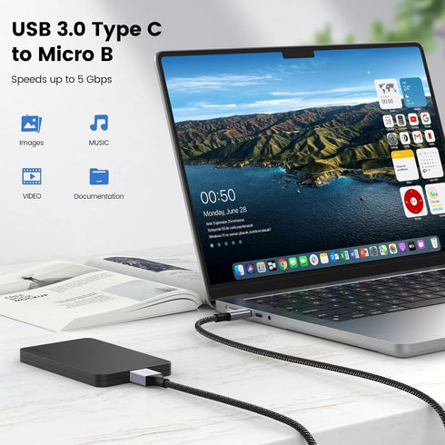 Micro B to USB C Hard Drive Cable 1.5 FT USB C to Micro B 5Gbps USB C Hard Drive Cable Compatible with Toshiba/Seagate/WD External Hard Drive, Mac...