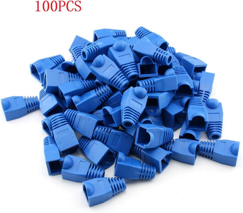 RilexAwhile 100 Pcs Blue Soft Plastic CAT5E CAT6 Ethernet RJ45 Cable Cap Connector Boots Plug Cover Strain Relief Boots (Blue)...