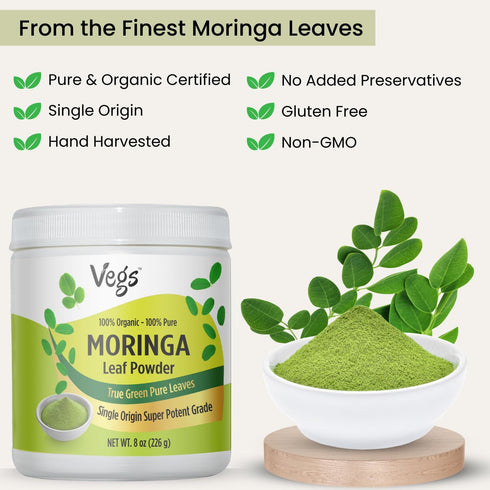 Moringa Leaf Powder - Freeze Dried & True Green 100% Pure Moringa Leaves Powder - Single Origin Organic Moringa Oleifera Leaf with Essential Amino...