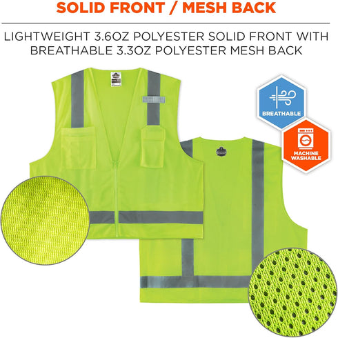 Ergodyne Unisex - Class 2 Economy Surveyors Vest Zipper, Lime, Large-X-Large US...