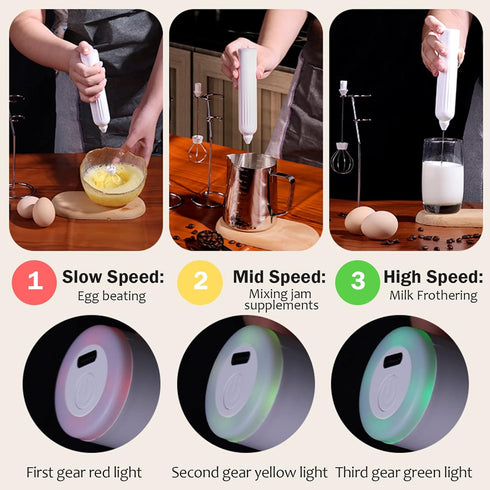 Milk Frother Handheld with 3 Stainless Steel Whisks, Rechargeable Electric Drink Mixer with Stand & Travel Case, Milk Foamer for Coffee, Latte, Ca...