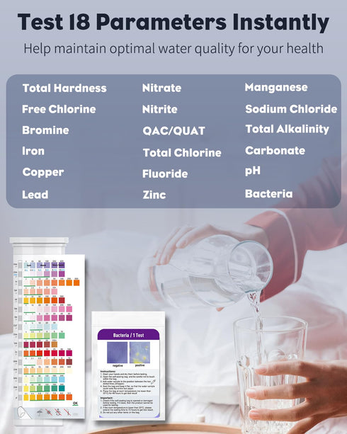 Pawfly 18 in 1 Drinking Water Test Kit, 125 Strips for Tap Water Well Swimming Pool Aquarium Spa, Home Water Quality Test Strips for pH Hardness C...