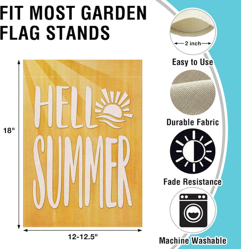 Hello Summer Yellow Small Decorative Garden Flag, Sun Sunshine Yard Lawn Outside Decor, Seasonal Burlap Outdoor Home Decoration Double Sided 12 x ...