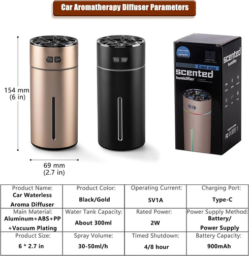Waterless Car Diffuser for Essential Oils, 300ml Dual Nozzle Battery Powered Humidifier,Smart Car Air Freshener Diffuser with Colorful Lights and ...