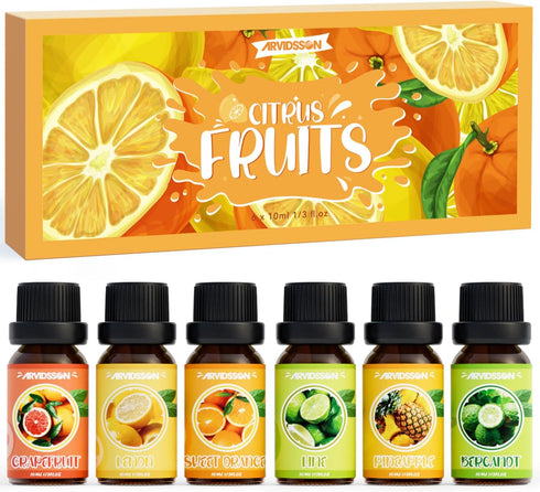 ARVIDSSON Fruits Essential Oils Set, Natural Citrus Essential Oil for Diffuser & Candle Making, Fruity Fragrance Oils, Grapefruit, Bergamot, Sweet...