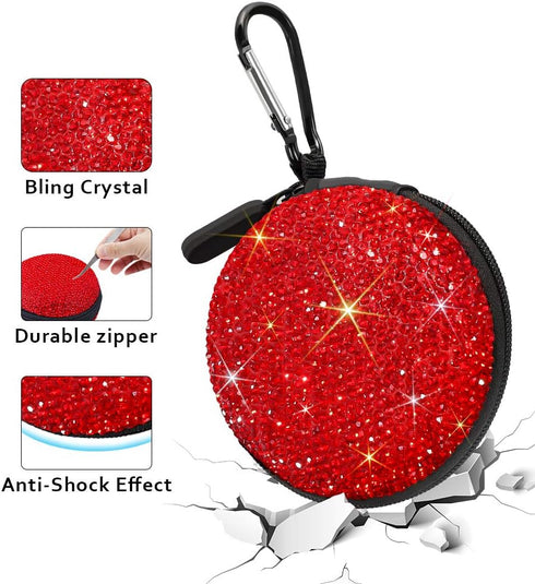SAVORI Earphone Case Earbuds Small Carrying Cases Bling Rhinestone Crystal Portable Headphone Organizer Storage Pouch Bag with Carabiner 1 Pack (R...