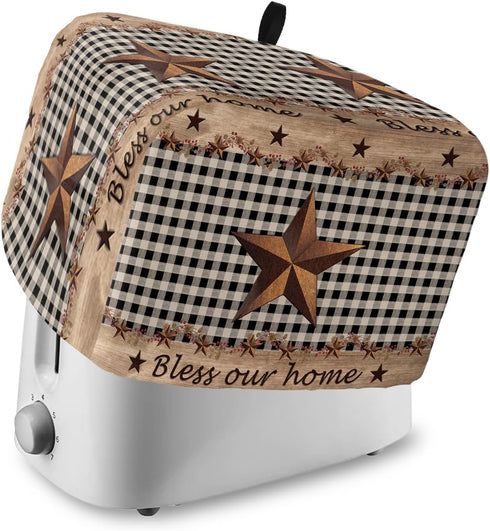 Toaster Dust Cover with Pockets, Rustic Barn Texas Western Star Berries Red Buffalo Plaid Soft Washable 4 Slice Toaster Cover, Dust-proof Cover fo...