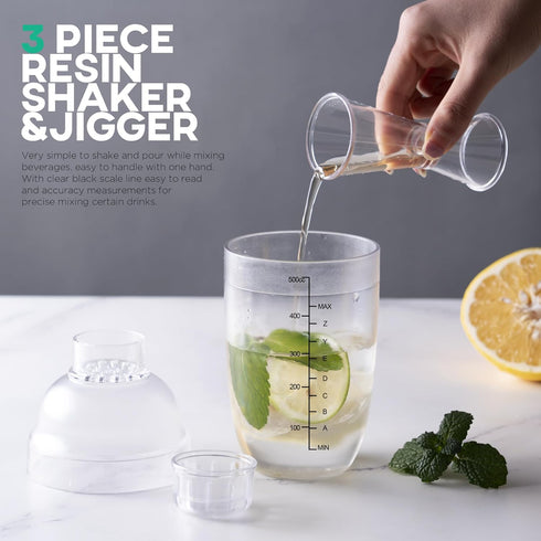 Homestia Plastic Cocktail Shaker w/Scale and Jigger Set, Strainer Top, Drink Mixer Bartender Kit, Clear Plastic Cocktail Shaker Bottle Wine Mixer ...