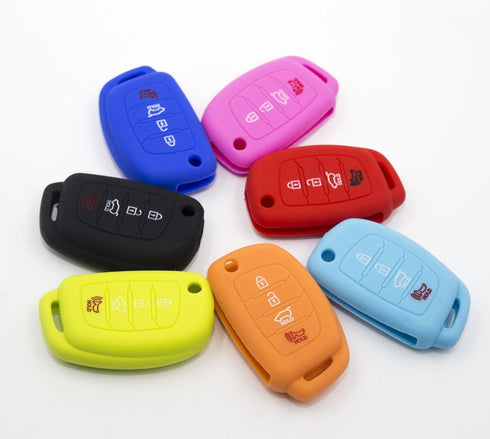 4 Button Flip Folding Fob Remote Key Chain Silicone Case Cover For Hyundai Santa Fe Sonata Elantra Azera Tucson (Pink)...