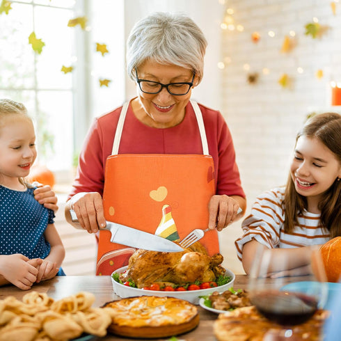 Whaline 4Pcs Fall Thanksgiving Aprons 4 Design Autumn Waterproof Chef Cooking Aprons Gnome Pumpkins Turkey Adjustable Aprons Fall Kitchen Collecti...