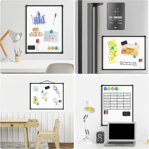 MaxGear Double-Sided Dry Erase Board for Wall, 16"x12" Hanging Whiteboard, Small White Board with 3 Markers&4 Magnets, Portable for Students - Pla...