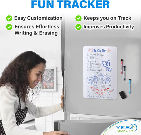 Magnetic Dry Erase White Board Sheet for Fridge (20x13"), Stain Resistant Technology w/ 3 Markers & Big Eraser w/Magnet, Refrigerator Whiteboard P...