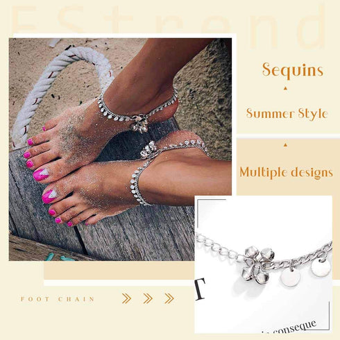 Fstrend Boho Tassels Anklet Chain Silver Sequins Pendant Ankle Bracelet Bell Summer Beach Festival Foot Chains Jewelry for Women and Girls...