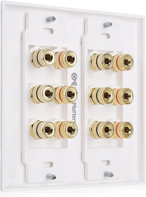 Cable Matters Double Gang Speaker Wire Wall Plate, Gold Plated Speaker Wall Plate with Banana Plug Binding Post for 6 Speakers, White...