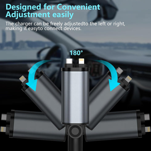 Retractable Car Charger, 4 in1 Fast Car Phone Charger 120W, 2.7Ft Retractable Cables and 4 Electronic Ports, Car Charger Compatible for iOS & Andr...