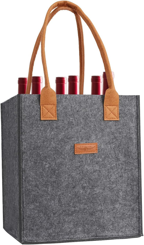 LIFEBEAUTY 6 Bottle Wine Tote Bag, Insulated Thermal Padded Wine Bottle Carrying Cooler Carrier for Travel, Picnic, Great Gift for Wine Lover (Gre...