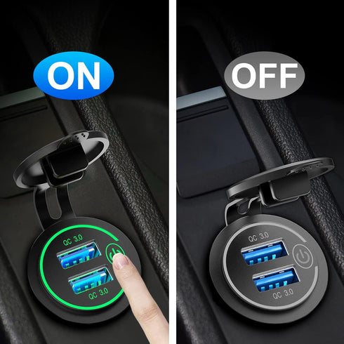 Car USB Outlet 12V Charger Socket, Qidoe Waterproof 36W Dual QC3.0 USB Power Socket with Touch Switch DIY Car USB Port for Car Boat Marine RV Moto...