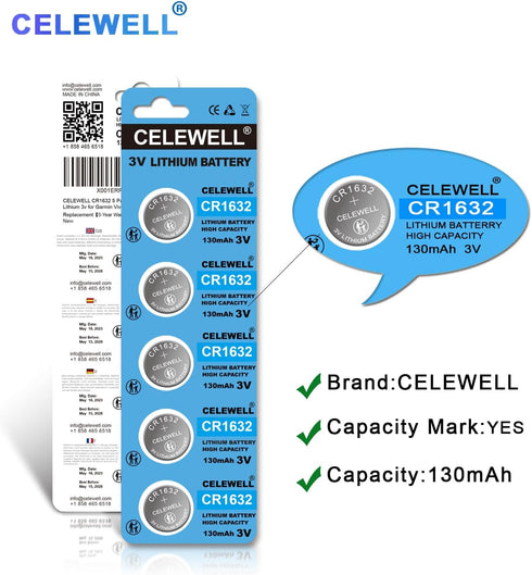 CR1632 5 Pack CR 1632 Battery Lithium 3v for Garmin Vivofit Jr Key Fob Replacement ?5-Year Warranty?...