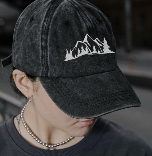Mountain Trees Hat for Men Women, Funny Adjustable Embroidered Cotton Hiking Camping Explore Outdoor Baseball Cap...