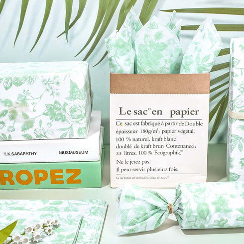 Whaline 100 Sheets Elegant Floral Tissue Paper Green Flower Gift Wrapping Paper Decorative DIY Art Craft Tissue Paper for Spring Wedding Birthday ...