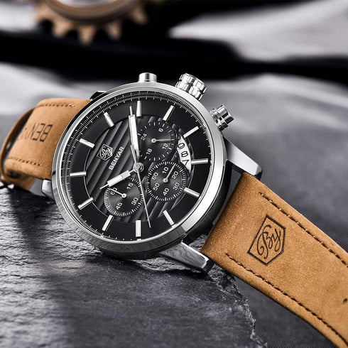 BENYAR Quartz Chronograph Waterproof Watches Business and Sport Design Leather Band Strap Wrist Watch for Men...