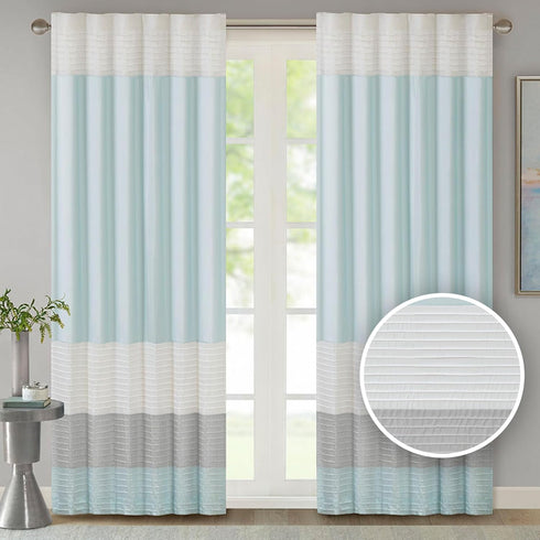 Madison Park Window Curtain Single Panel Faux Silk, Elegant Pleats, Rod Pocket Curtains for Living Room Privacy, Room Darkening Window Curtain for...