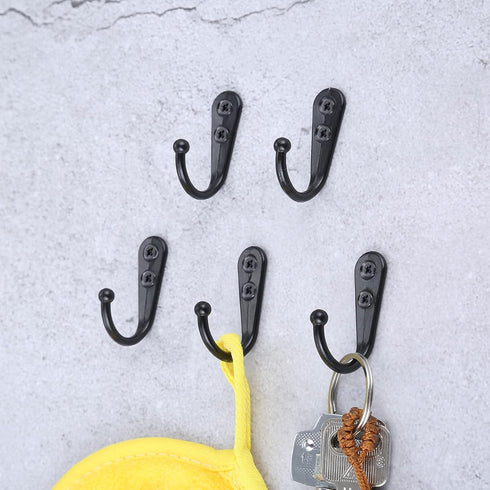 Yetaha 20PCS Wall Mounted Hooks with 40 Screws, Double Holes Hooks Towel Robe Hat Coat Hook for Kitchen Bedroom Bathroom, Black...