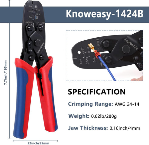 Knoweasy Weatherpack Crimp Tool and Open Barrel Terminal Crimp Tool for Molex, Delphi, AMP/Tyco, Harley - Wire Crimper Compatible with Deutsch DT ...
