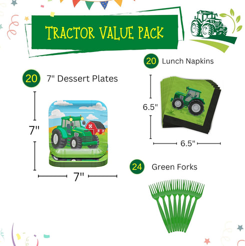 Blue Orchards Tractor Value Party Pack - 64 Pieces for 20 Guests - Farm Animal, Baby Shower Themed Supplies...