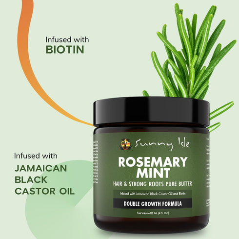 Sunny Isle Rosemary Mint Hair and Strong Roots Butter 4oz | Infused with Biotin & Jamaican Black Castor Oil | Strengthen and Nourish Hair | Dry Sc...