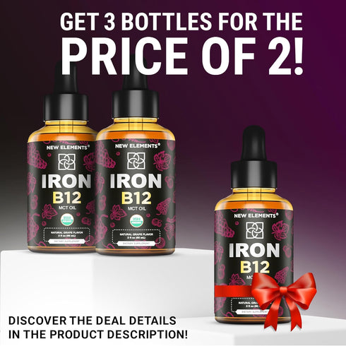 Liquid Iron Supplement for Women & Men with Vitamin B12 5000mcg - Free Blood Builder for Anemia - Liquid Vitamin B12 Drops for Adults with MCT Oil...