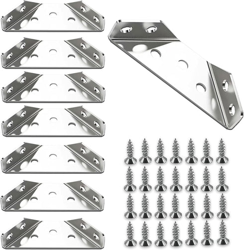 Stainless Steel Furniture Corner Connectors, Corner Brackets for Wood, Universal Furniture Multifunctional Corner Connector, Silvery 10 packs(Cont...