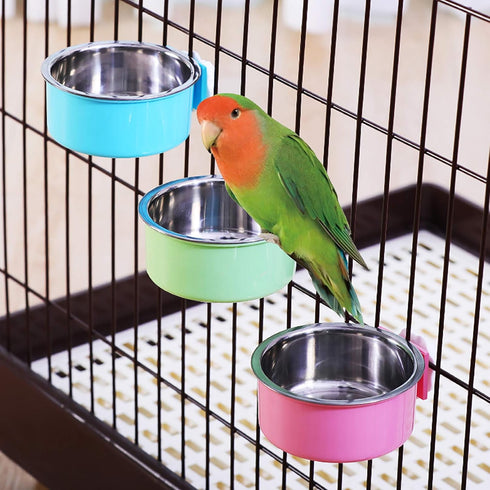 kathson 3 PCS Crate Dog Bowl, Stainless Steel Removable Hanging Cage Food Bowl Pet Food Spoon & Water Feeder Bowls Coop Cup for Puppy Cat Bird Rab...
