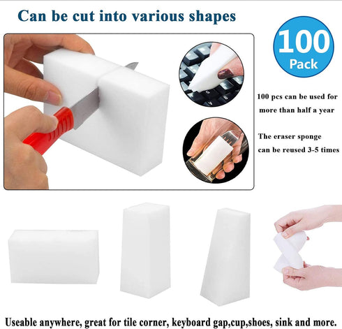 Magic Cleaning Sponges Eraser, 100 Pack Premium Melamine Sponge Foam Cleaning Pads, Dish Sponges, White Household Cleaning Scrub Sponge for Kitche...