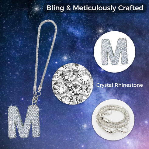 Bling Car Letter Charm, Rear View Mirror Ornament Cute Hanging Crystal Pendant Bling Car Accessories, Lucky Diamond Rhinestone Women Charm Auto De...