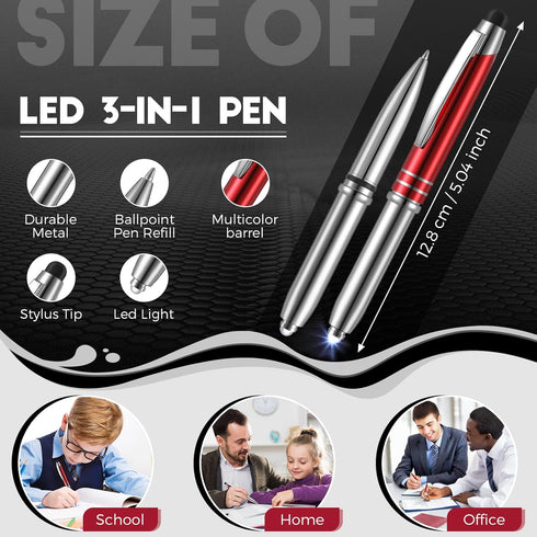 5 Pieces Stylus Pen for Touchscreen Devices Multi-Function Capacitive Pen with LED Flashlight Writing Pens with Ballpoint 3 in 1 Metallic Pens wit...