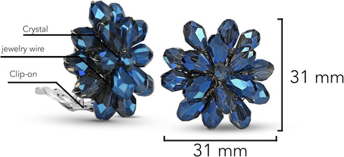 AeraVida Dazzling Chrysanthemum Flower Deep Blue Crystals Base Metal Clip on Earrings | Deep Blue Earring | Blue Flower Clip on Earrings |Chrysant...